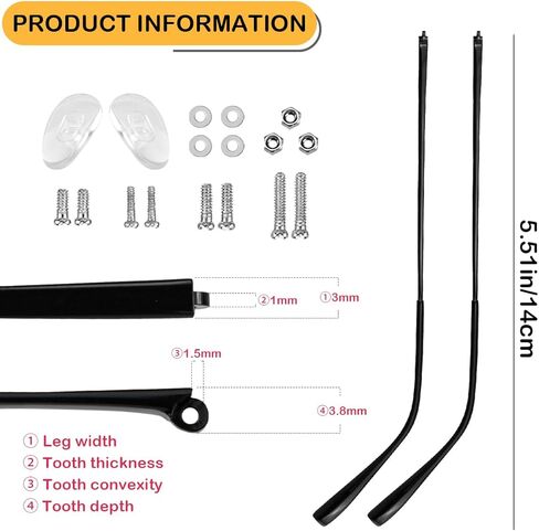 زوج واحد من أذرع استبدال النظارات المعدنية، استبدال ذراع أرجل النظارات العالمية - أرجل أذرع النظارات، براغي، غسالات لولبية، هيكل بديل للنظارات المعدنية لإصلاح النظارات in Kuwait
