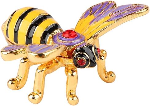 Mini Cute Bee Trinket Boxes Hinged Hand-Painted Enameled Animals Figurine Ornaments Craft Gift for Home Decor, Yellow in Saudi Arabia