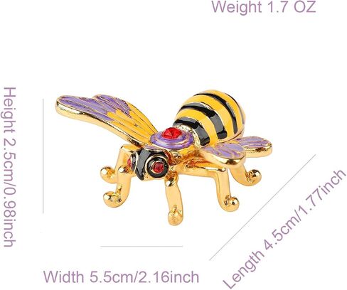 Mini Cute Bee Trinket Boxes Hinged Hand-Painted Enameled Animals Figurine Ornaments Craft Gift for Home Decor, Yellow in Saudi Arabia