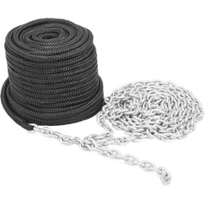 NovelBee 3/8 Inch x 100 Feet Double Braid Nylon Rope with 1/4 Inch x 15 Feet Galvanized Chain for Boat Anchor Rope and Dock Line