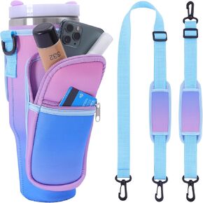 Water Bottle Carrier Bag Fit for 40oz Stanley Tumbler with Handle, Water Bottle Holder Bag with Adjustable Shoulder Strap for Stanley for Hiking Travelling Camping