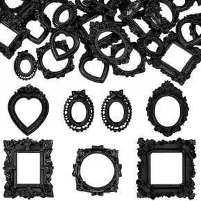 60 Pcs Mini Frame, Vintage Resin Picture Frame, Antique Photo Resin Frame DIY Small Photo Frame for Manicure Jewelry Display Frame Photography Photo Frame Home Decoration (Black)