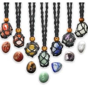 7 PCS Chakra Crystals Healing Stone Necklaces Set ，with Adjustable Rope Natural Crystal for Relaxation, Positive Energy, Yoga, Meditation Christmas Gift for Family Friends