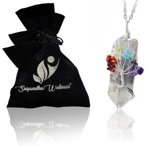 Clear Quartz Tree Of Life Healing Crystal Necklace - Promotes Balance & Clarity. Growth & Abundance