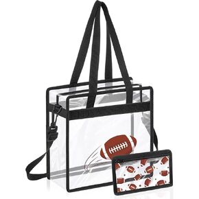Football Clear Stadium Approved Tote Bag Sports See Through Clear Handbag Crossbody Shoulder Bag with Purse Zipper Closure Adjustable Strap Handle for Sport Game Gym Beach Concert Travel Work