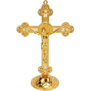TOPINCN Standing Crucifix Catholic Gift Base Cross Faith Gifts Decoration Art Table Holy Crucifix Holiday Retro Wall Ornament Gold Tools Tool Sets