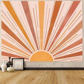 Zussun Boho Sun Tapestry Retro 70s Sunset Sunrise Tapestries for Bedroom Aesthetic Vintage Abstract Art Rainbow Classroom Tapestry Wall Hanging for Living Room Dorm (Brown, 48'' × 36'')
