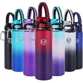32 oz Insulated Water Bottle With Detachable Straw & Paracord Handle, Stainless Steel Thermos Water Bottle with Leakproof Lockable Lid, BPA-Free Sports Bottle (Black)