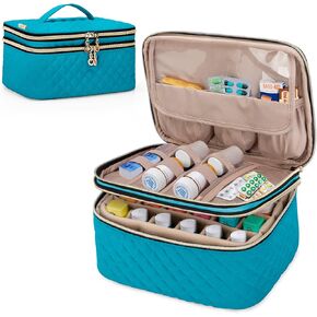 منظم زجاجات حبوب الدواء مزدوج الطبقات من يارو لـ 24 زجاجة دواء (أقل من 3.7 سم ارتفاع)، حقيبة تخزين طبية فارغة مع فواصل قابلة للإزالة لمجموعات الإسعافات الأولية في حالات الطوارئ، مثالية للمنزل والمكتب والسفر والأزرق المخضر in Kuwait