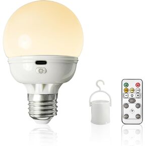 Rechargeable Light Bulbs, Battery Operated Light Bulb with Remote E26 LED Emergency Lightbulbs Warm White CCT with Timer Dimmable for Wall Wireless Sconce, Power Outage, Home, Porch (1 Lightbulb)