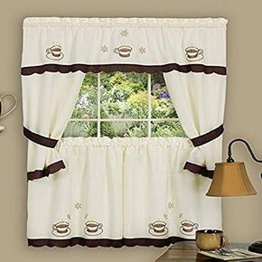Achim Home Furnishings 58-Inch by 36-Inch Cuppa Joe Embellished Cottage Topper with 58-Inch by 36-Inch Swaggers for Windows, Multicolor (CUCS36BW12)
