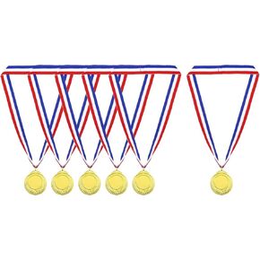 PATIKIL Gold Award Medals, 6 Pcs Blank Olympic Style Winner Medals with Neck Ribbon Metal Medals Prizes for Competitions, Party Decorations, Golden