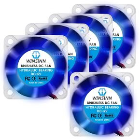 WINSINN 40mm Fan 5V LED Blue, 3D Printer Micro 5 Volt Fans 4010 Hydraulic Bearing, Brushless Cooling 40mmx10mm 2PIN (Pack of 5Pcs)
