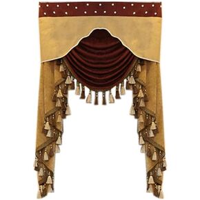 European Brown Burgundy Waterfall Valances for Windows Swag Waterfall Valance with Beads European Chenille Curtain Valance for Living Room 1 Panel