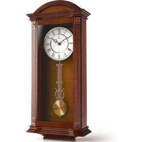 Pendulum Wall Clock Battery Operated - Large Hanging Grandfather Wall Clock with Pendulum - Quiet Wood Pendulum Clock - Wooden Wall Clock for Living Room Decor, Office & Home Décor Gift 27x11