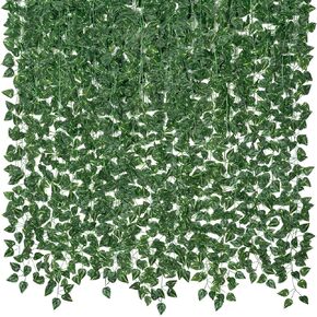 CQURE 48 Pack 336Ft Artificial Ivy Garland, Fake Vines UV Resistant Greenery Leaves Fake Plants Hanging Aesthetic Vines for Home Bedroom Party Garden Wall Decor(Green)