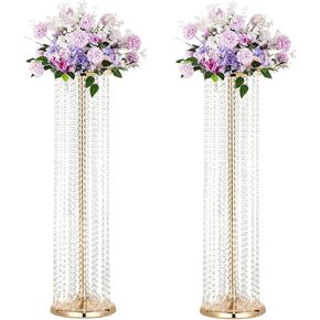 LANLONG Set of 4 Luxurious Crystal Flower Stand Wedding Centerpieces on Floor Tall Metal Flower Arrangement Stand Tabletop Flower Vase for Wedding Party Hotel Home Decor…