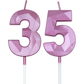 35th & 53rd Birthday Candles for Cake, Gold Number 35 53 3D Diamond Shaped Candle Birthday Decorations Party Supplies for Women or Men