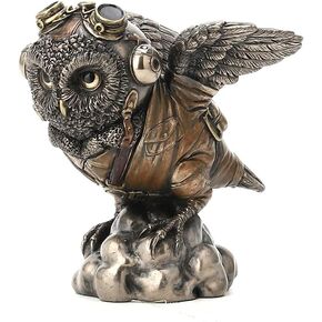 Veronese Design 4 1/8" Flying Ace Aviator Owl Steampunk Cold Cast Bronzed Resin Statue Animal Figurine Military Collectible