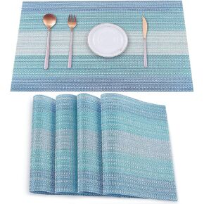 Placemats Set of 4 Black and White Grid PlacematsPlacemats Washable Vinyl Woven Table Mats Wipeable Dining Placemat for Kitchen Dining Table Decoration Indoor Outdoor
