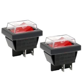 Rocker Switch ON-OFF DPST 4 Terminals Red Light 16A 250VAC with Waterproof Cover (4)