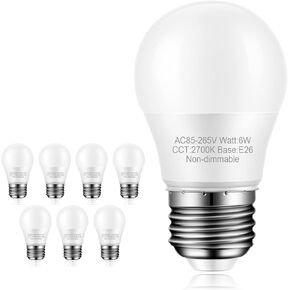 8-Pack Ceiling Fan Light Bulbs, 60 watt Equivalent, Warm White 2700K, E26 Medium Base, A15 LED Bulbs, Small LED Appliance Bulb, 120V, Non-dimmable