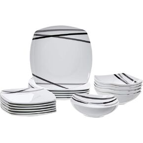 Amazon Basics - 18 Piece Kitchen Dinnerware Set - Square Plates, Bowls, Service for 6 - Modern Beams