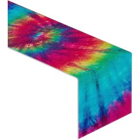 Linen Tie Dye Table Runner Hippie Table Decoration and Supply for Home Kitchen Dinning Room (13" x 72")