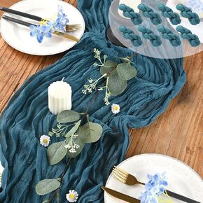 Dusty Blue Cheesecloth Table Runner 10ft Boho Gauze Cheese Cloth Table Runner 35x120 Inch Rustic Sheer Table Runner for Wedding Bridal Baby Shower Birthday Party Table Decoration