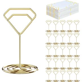 Wettin 26Pcs Table Number Holders with 28Pcs Table Numbers, Place Card Holder, Table Card Holders, Table Number Stands, Wire Picture Holder Photo Clip for Wedding Centerpieces Bridal Shower Birthday