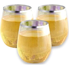 48 piece Stemless Unbreakable Crystal Clear Plastic Wine Glasses Set of 48 (10 Ounce - Gold Rim)