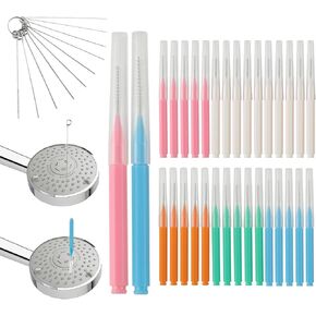 Shower Head Cleaning Brush for Small Hole, Multifunctional Shower Head Cleaner Tool Anti-Clogging Nozzle with Storage Boxes, Showerhead Cleaner Picks for Household Bathroom, 30 Pcs