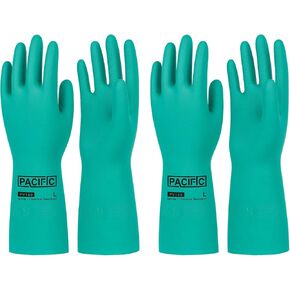 PACIFIC PPE 2 Pairs Nitrile Chemical Resistant Gloves, Flocked, Resist Strong Acid, Alkali, 15 mil, 12.6", Large
