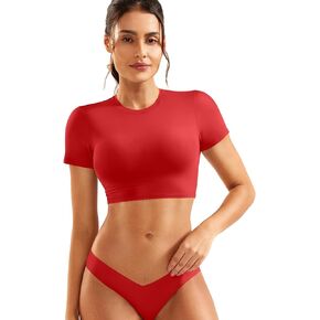 YEOREO Short Sleeve T Shirt for Women Double Lined Crop Top Crew Neck Workout Tee Colin Slim Fit Summer Basic Going Out Top in Kuwait