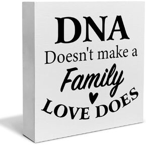 Step Family Decorative Wooden Box Sign DNA Doesn't Make a Family Love Does Wood Block Plaque Decor Rustic Shelf or Wall Display for Home Living Room Bedroom