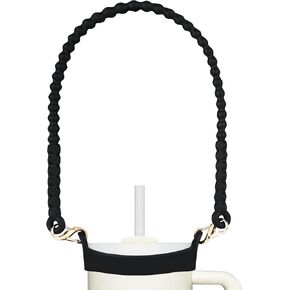 مقبض زجاجة مياه - حامل زجاجة مياه أنيق ومتين من السيليكون، حبال، حبل قصير، حامل بحزام - يناسب معظم زجاجات المياه بسعة 8-40 أونصة - متوافق مع ملحقات كأس ستانلي (أسود) in Kuwait