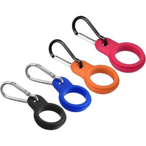 PATIKIL Silicone Water Bottle Clip with Buckle, 4 Pack Drink Holder Hook Keychain Clip Ring for Outdoor Activities Daily Use, Black Blue Red Orange