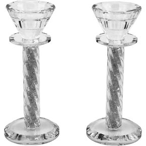 Glass Candelabra Candle Holder Stand Set of 2, Crystal Candlestick Holders for Taper Candles, Fancy Clear Candle Holders for Table Centerpiece Wedding Party, Tall Memorial Candle Holder