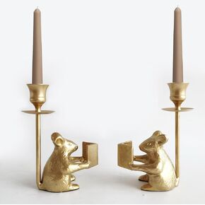 Candle Holders for Pillar Candles - Pillar Candlestick Stands - Reading Mouses Pillar Candle Holders, Mantle Decor Centerpieces for Fireplace, Set 2 (Pillar Candle Holder)
