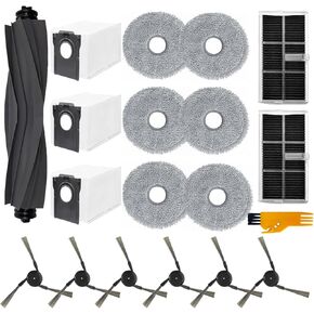 19 Pcs Replacement for Dreame X40 Ultra / X40 Pro / S30 Pro Ultra Robot Vacuum Cleaner, 1 Rubber Main Brush, 2 HEPA Filters, 3 Dust Bags,6 Mop Pads,6 Side Brushes Accessories Kit