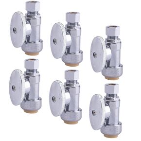 Hausen 1/2-inch Nominal Push Connect Inlet x 3/8-inch O.D. Compression Outlet 1/4-Turn Angle Water Stop, 1-Pack
