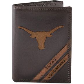 NCAA Texas Longhorns Zep-Pro Pull-Up Leather Trifold Embossed Wallet, Brown