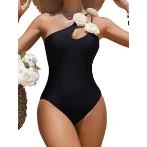 Floerns Women's One Piece Swimsuit Cut Out Front Floral Appliques Monokini Swimwear