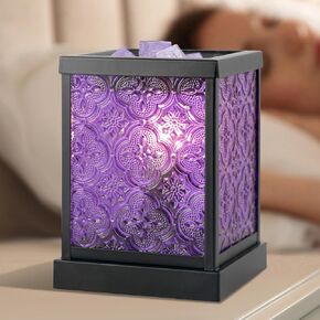 CVHOMEDECO. Moroccan Electric Wax Melt Warmer Decorative Candle Warmer Burner for Scented Candles, Wax Melts and Tarts to Freshen Room, Idea for Home and Office Decor., Square, Purple Glass