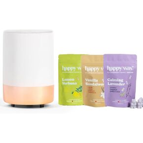 Happy Wax Mod Warmer Kit with 6oz Scented Wax Melt Collection - Large Wax Melt Warmer with Timer for Scented Wax Melts and Collection of Three 2oz Soy Wax Melts Pouches (Black)