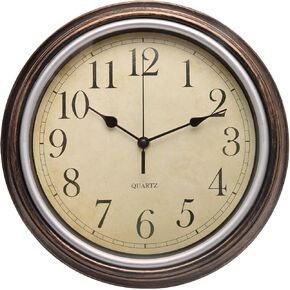 Retro Wall Clock 12 Inch Non-Ticking Silent Vintage Rustic Style Round Decor Clock Black Battery Operated Classic Wall Clocks for Home/Hotel/Kitchen/Living Room/Bedroom