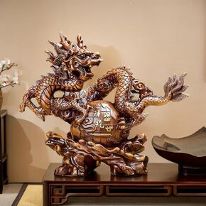 X-Large 15.5 INCH Chinese Feng Shui Dragon Statue Sculpture Figurines Feng Shui Decor Home Office Desktop Decoration Good Lucky Gifts