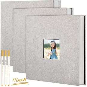 5 قطع 11 × 10.6 بوصة ألبوم صور كبير ألبوم قصاصات ذاتي اللصق 40 صفحة فارغة DIY غطاء من الكتان كتاب صور الذاكرة مع قلم معدني للصور والسفر العائلي (أسود)