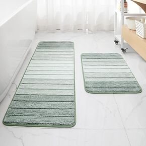 Blue Bathroom Rug Set, 3 Pcs Bath Mat with U-Shaped Toilet Rug, Non Slip, Soft Absorbent Striped Microfiber Bath Rugs for Bathroom Floor, Machine Washable