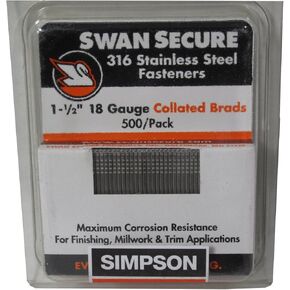 Simpson Strong-Tie T18N150FNB 1-1/2" 18ga 316SS Straight Finish Nails 500ct